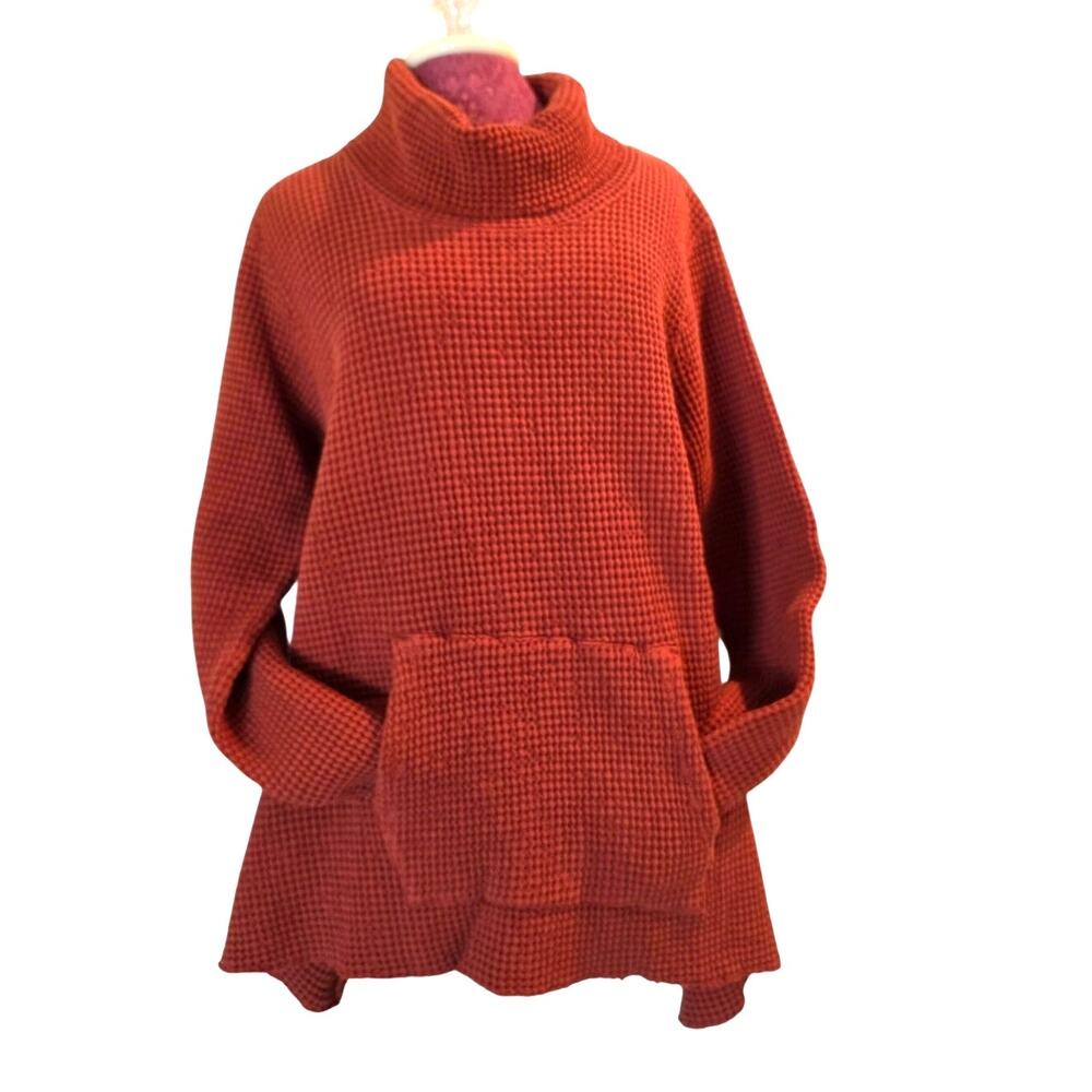 Oversized Waffle Knit Cowl Neck / Kangaroo pouch / Cotton Tunic top